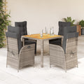 5-tlg. Garten-Essgruppe mit Kissen Grau Poly Rattan