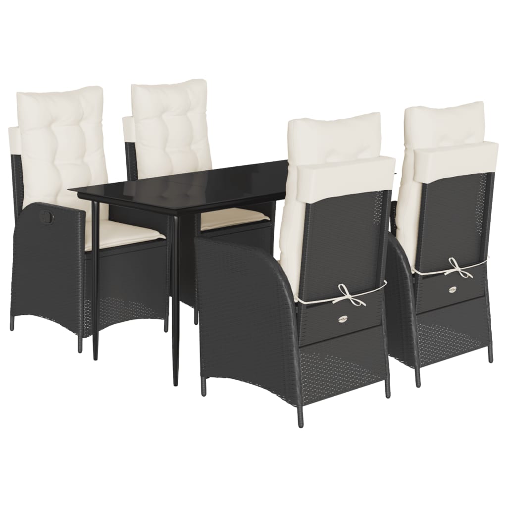 5-tlg. Garten-Essgruppe mit Kissen Schwarz Poly Rattan