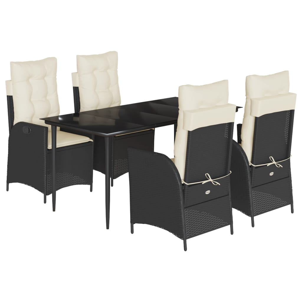 5-tlg. Garten-Essgruppe mit Kissen Schwarz Poly Rattan