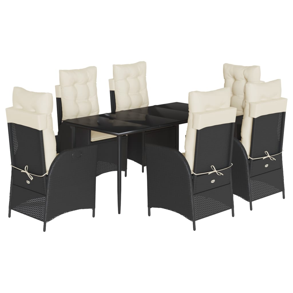 7-tlg. Garten-Essgruppe mit Kissen Schwarz Poly Rattan