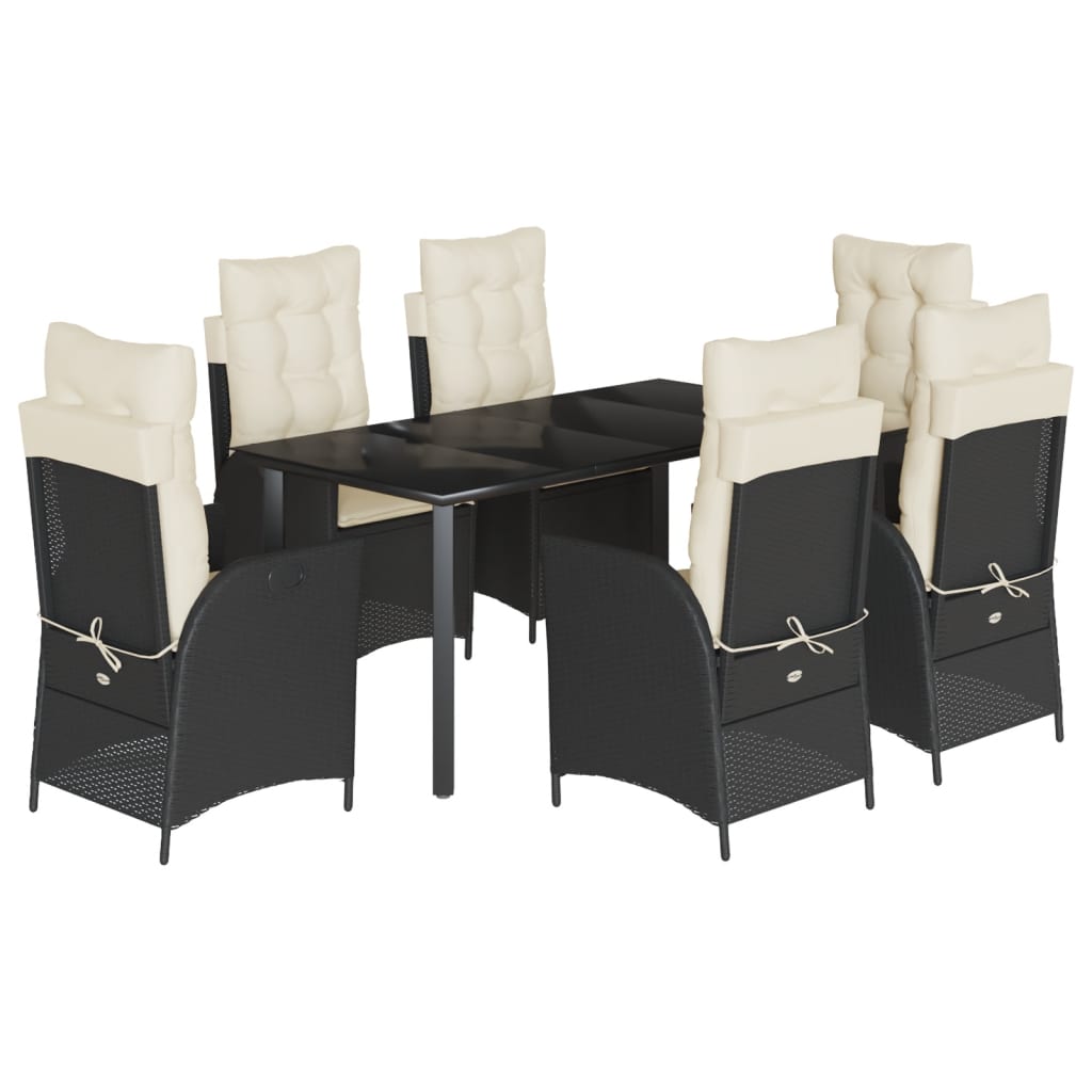 7-tlg. Garten-Essgruppe mit Kissen Schwarz Poly Rattan
