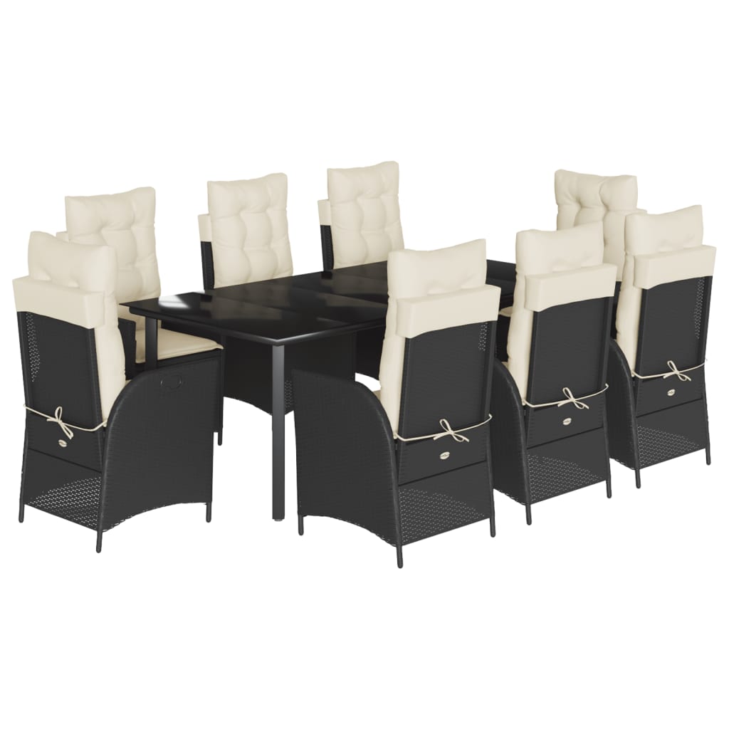 9-tlg. Garten-Essgruppe mit Kissen Schwarz Poly Rattan
