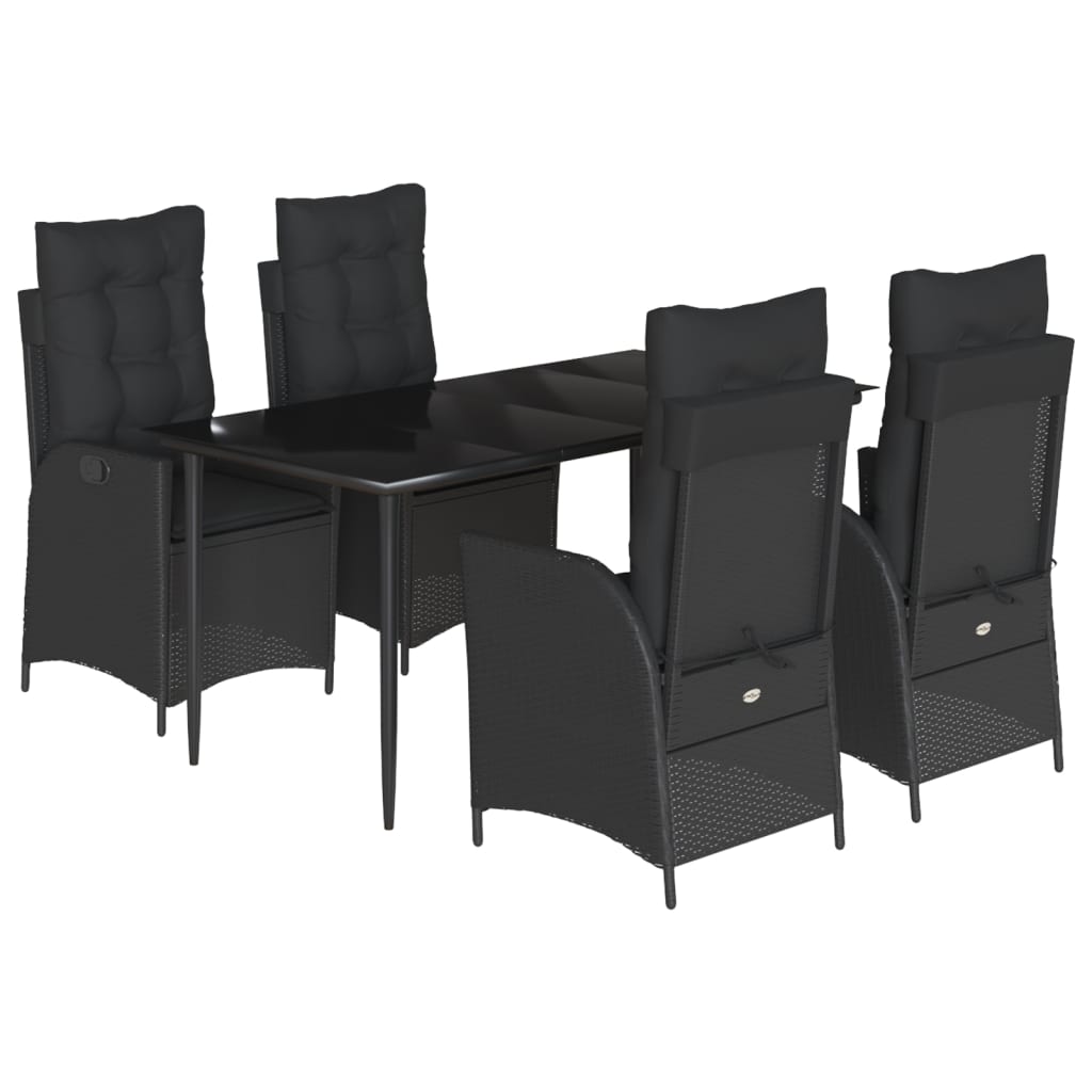 5-tlg. Garten-Essgruppe mit Kissen Schwarz Poly Rattan