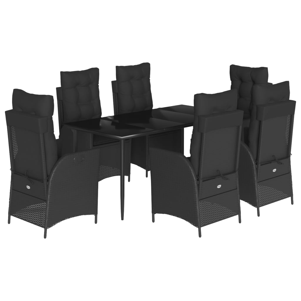 7-tlg. Garten-Essgruppe mit Kissen Schwarz Poly Rattan