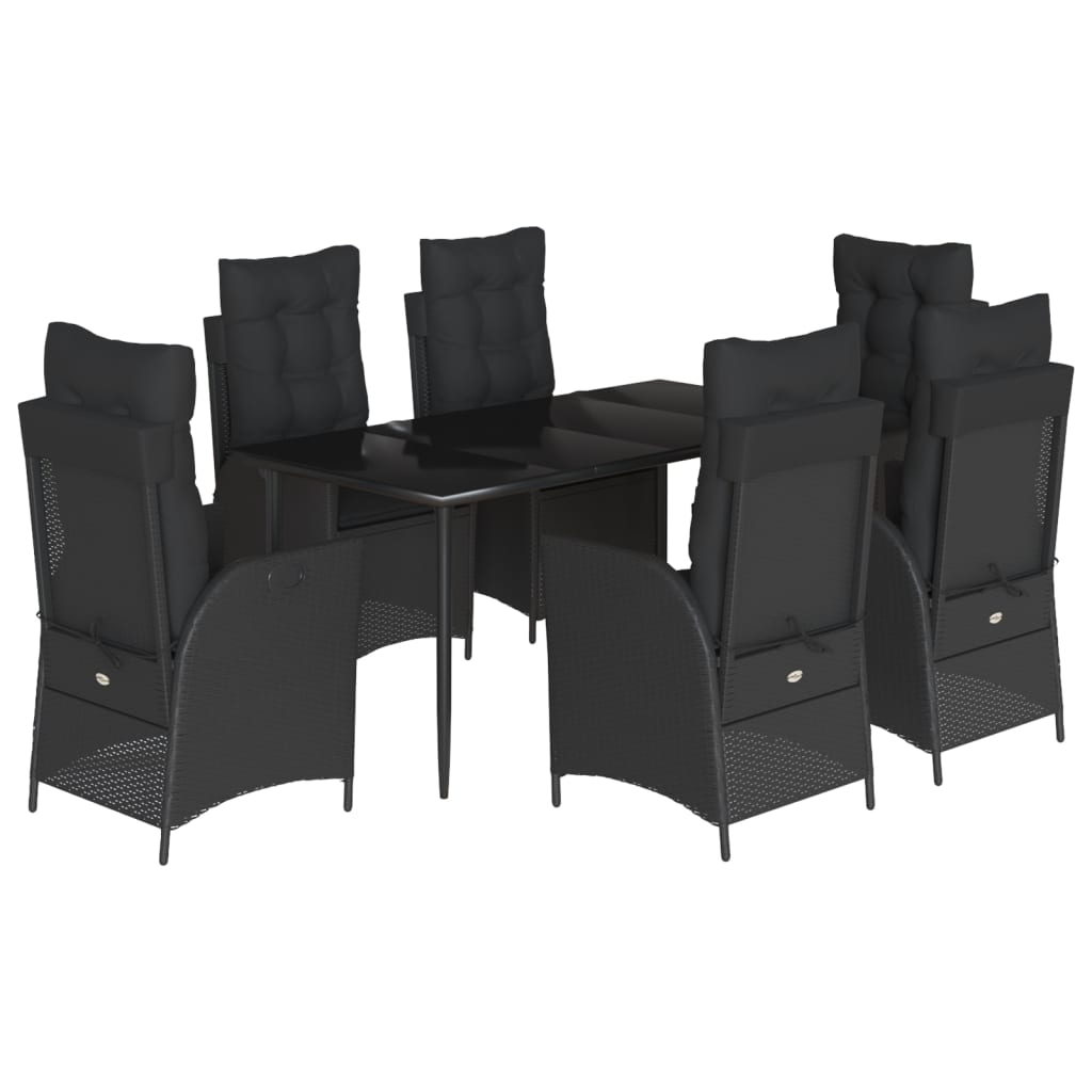 7-tlg. Garten-Essgruppe mit Kissen Schwarz Poly Rattan