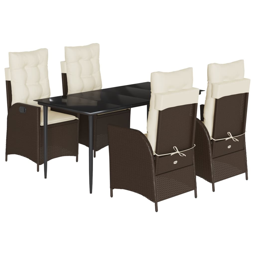 5-tlg. Garten-Essgruppe mit Kissen Braun Poly Rattan