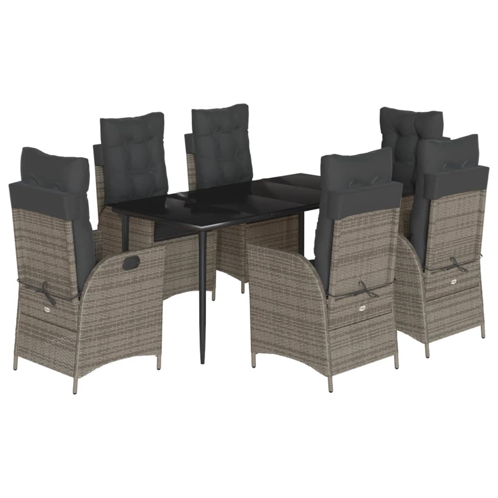 7-tlg. Garten-Essgruppe mit Kissen Grau Poly Rattan