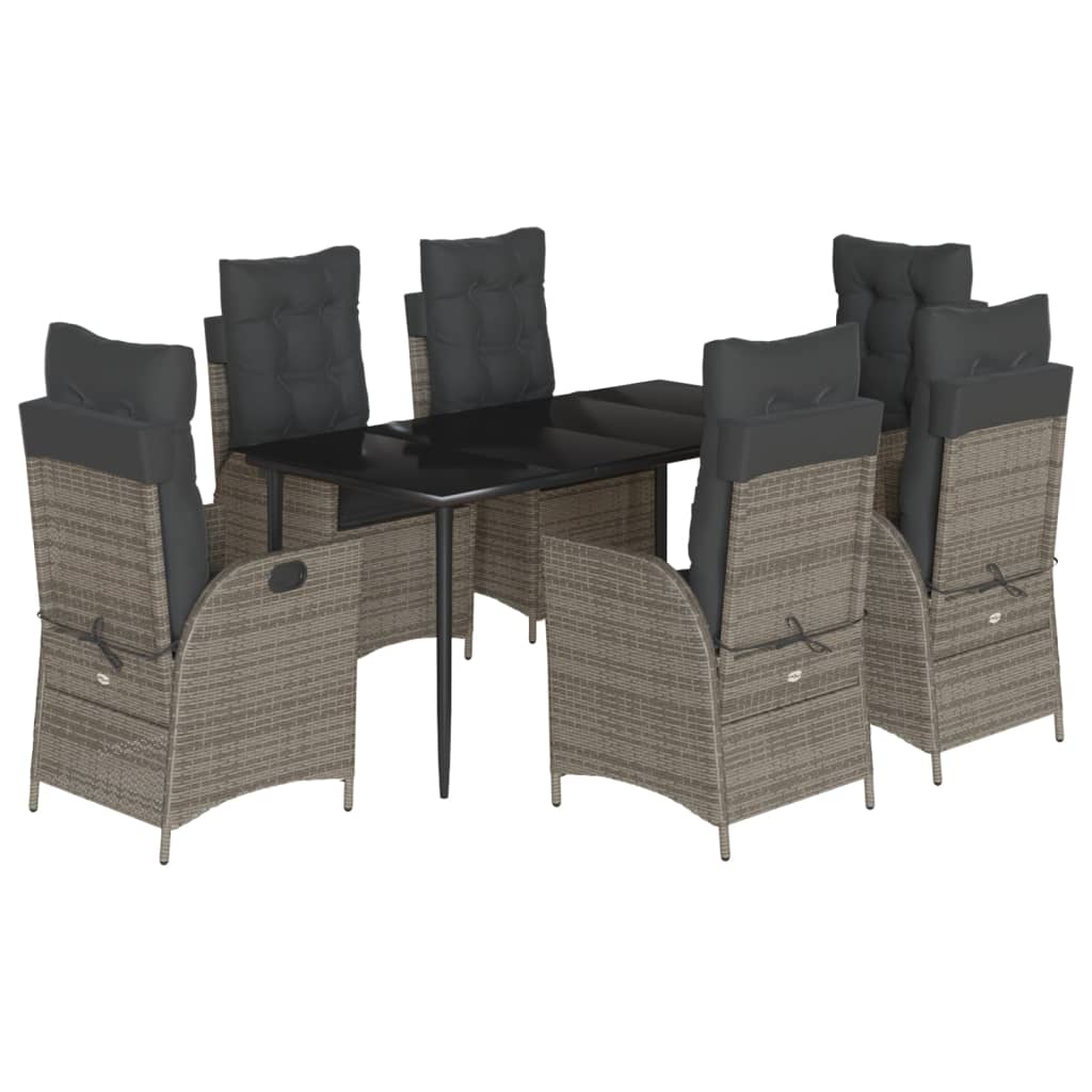 7-tlg. Garten-Essgruppe mit Kissen Grau Poly Rattan