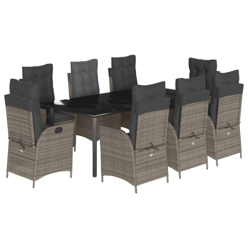 9-tlg. Garten-Essgruppe mit Kissen Grau Poly Rattan