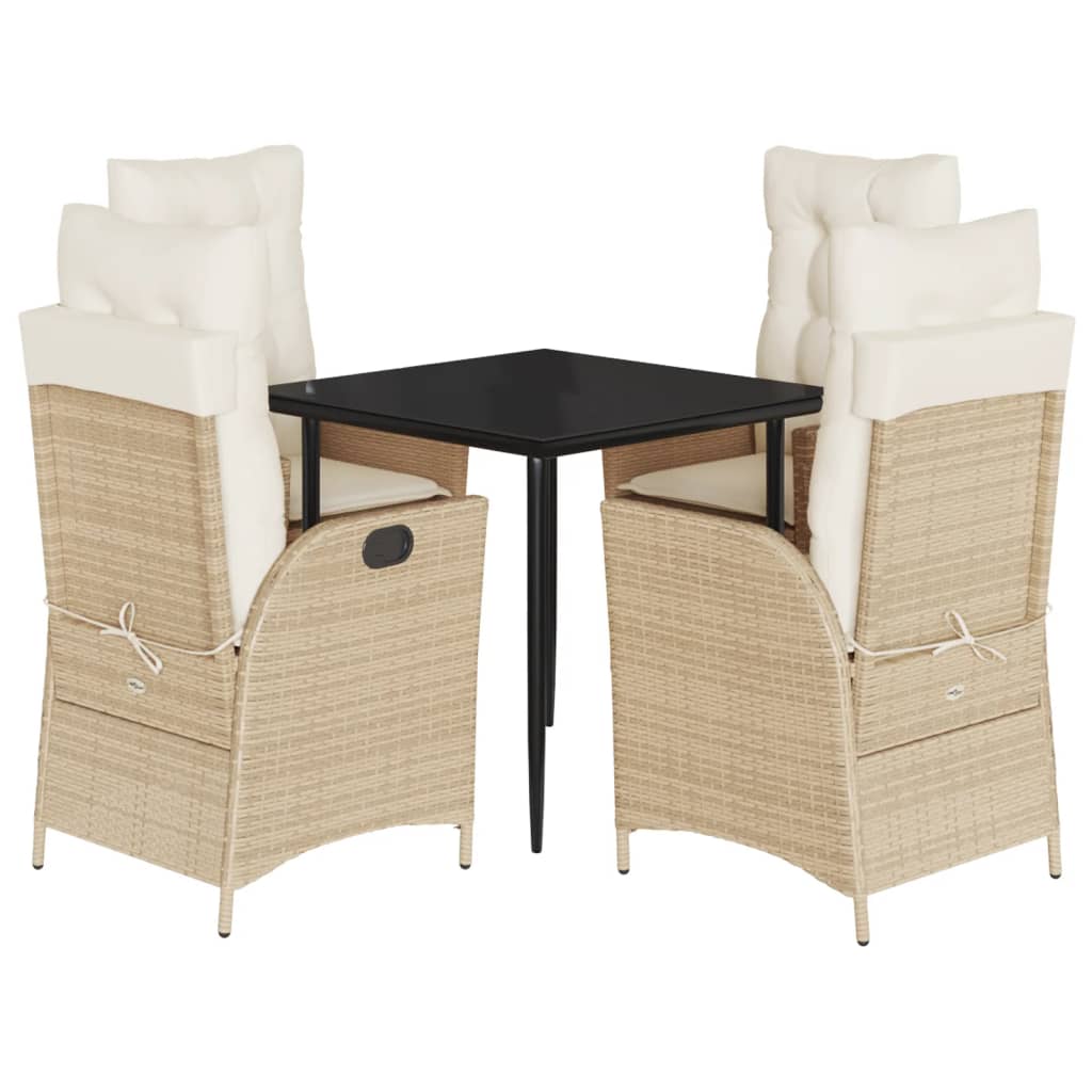 5-tlg. Garten-Essgruppe mit Kissen Beige Poly Rattan