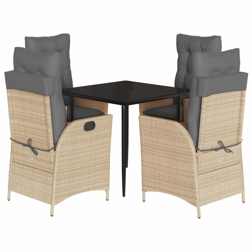 5-tlg. Garten-Essgruppe mit Kissen Beige Poly Rattan
