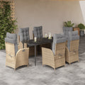 7-tlg. Garten-Essgruppe mit Kissen Beige Poly Rattan