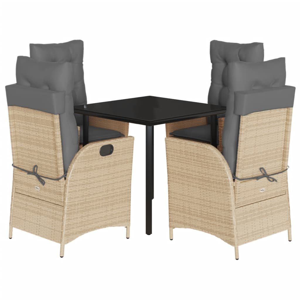 5-tlg. Garten-Essgruppe mit Kissen Beige Poly Rattan