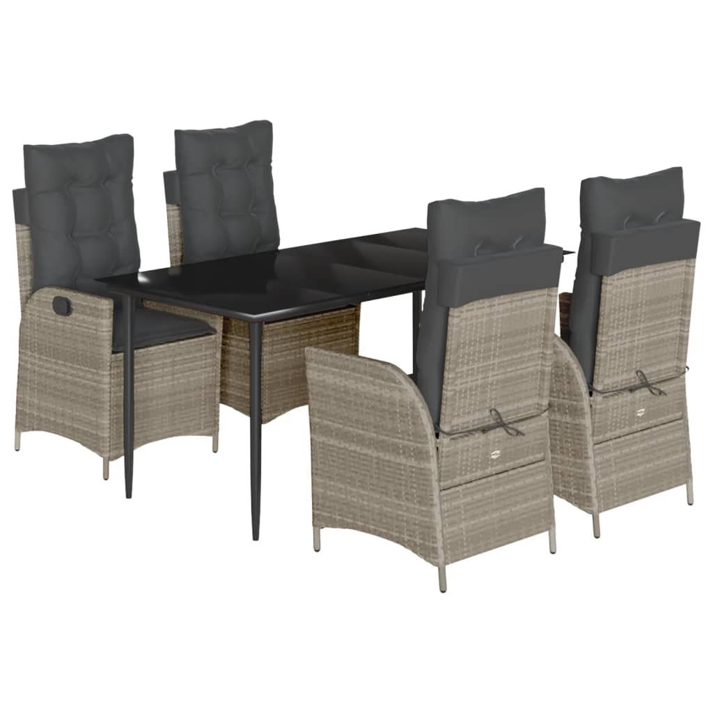 5-tlg. Garten-Essgruppe mit Kissen Hellgrau Poly Rattan