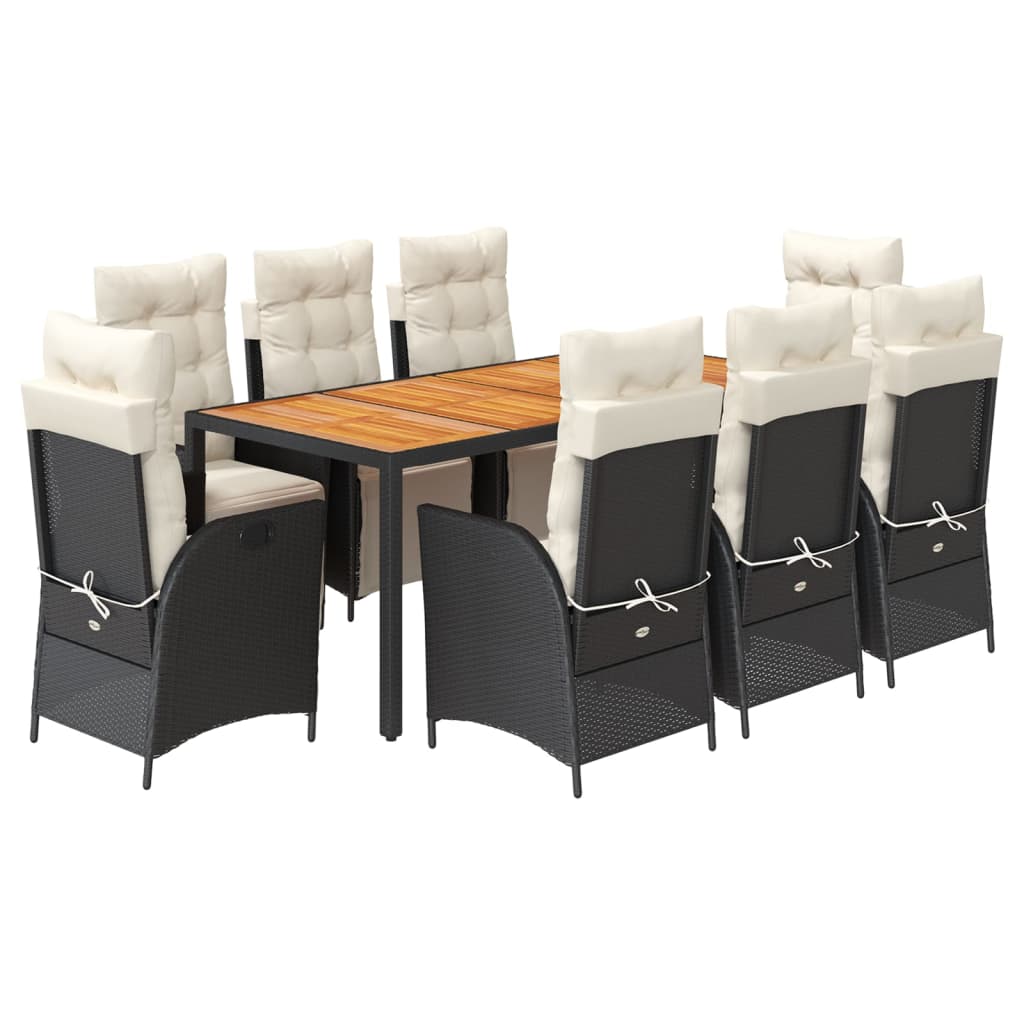 9-tlg. Garten-Essgruppe mit Kissen Schwarz Poly Rattan