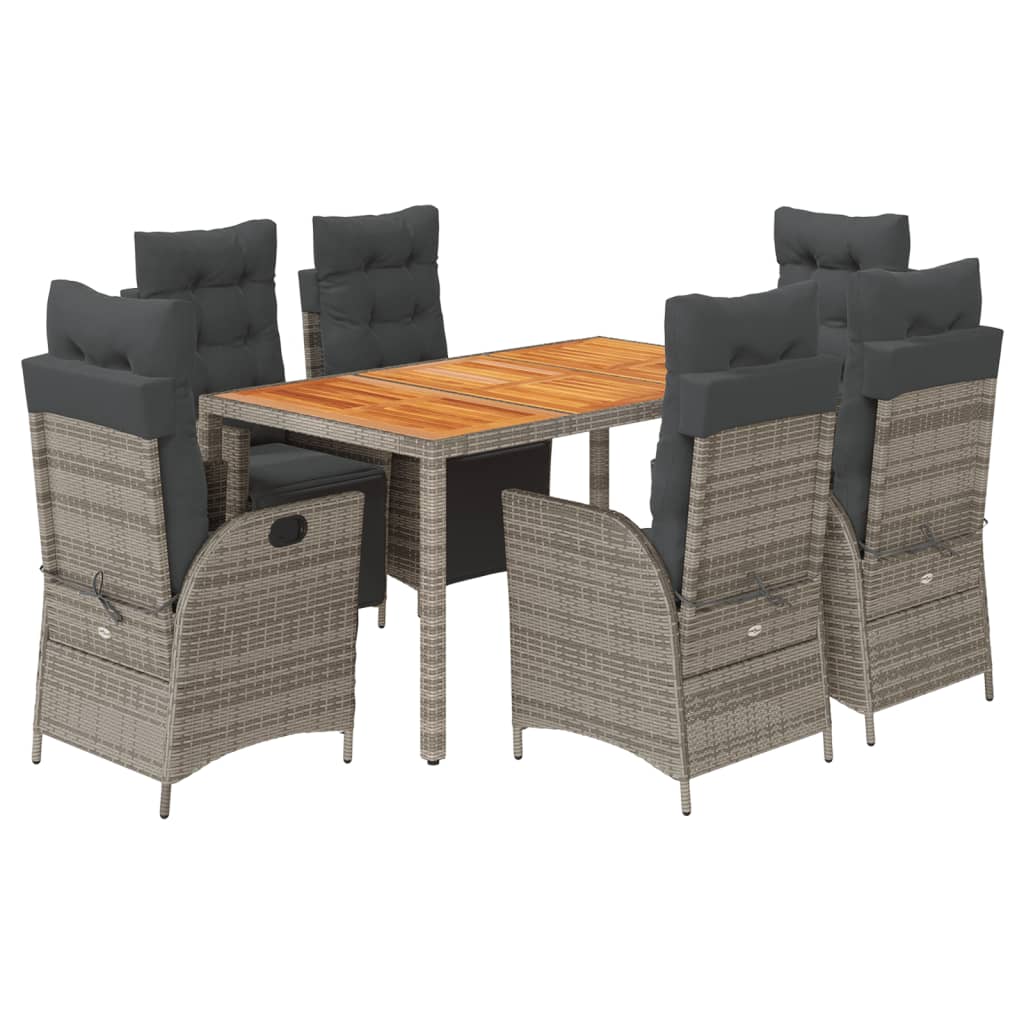 7-tlg. Garten-Essgruppe mit Kissen Grau Poly Rattan