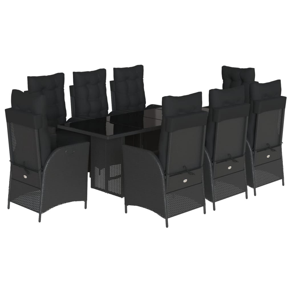 9-tlg. Garten-Essgruppe mit Kissen Schwarz Poly Rattan
