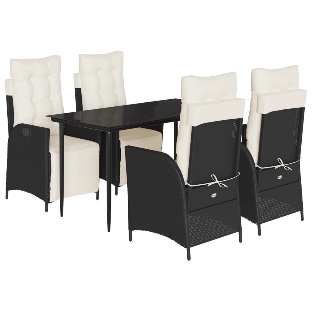 5-tlg. Garten-Essgruppe mit Kissen Schwarz Poly Rattan