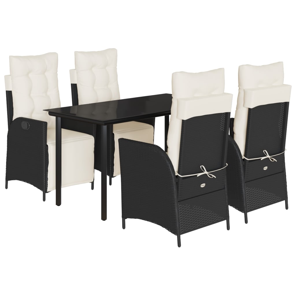 5-tlg. Garten-Essgruppe mit Kissen Schwarz Poly Rattan