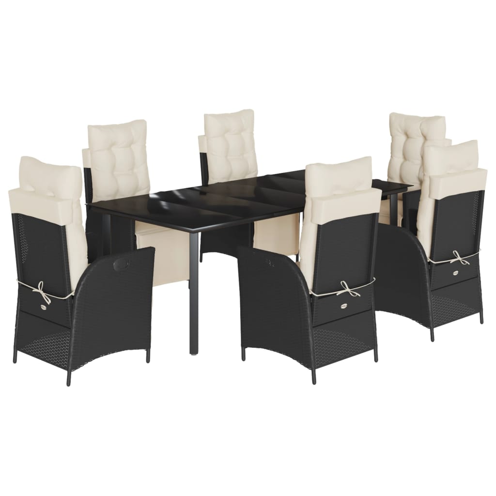 7-tlg. Garten-Essgruppe mit Kissen Schwarz Poly Rattan