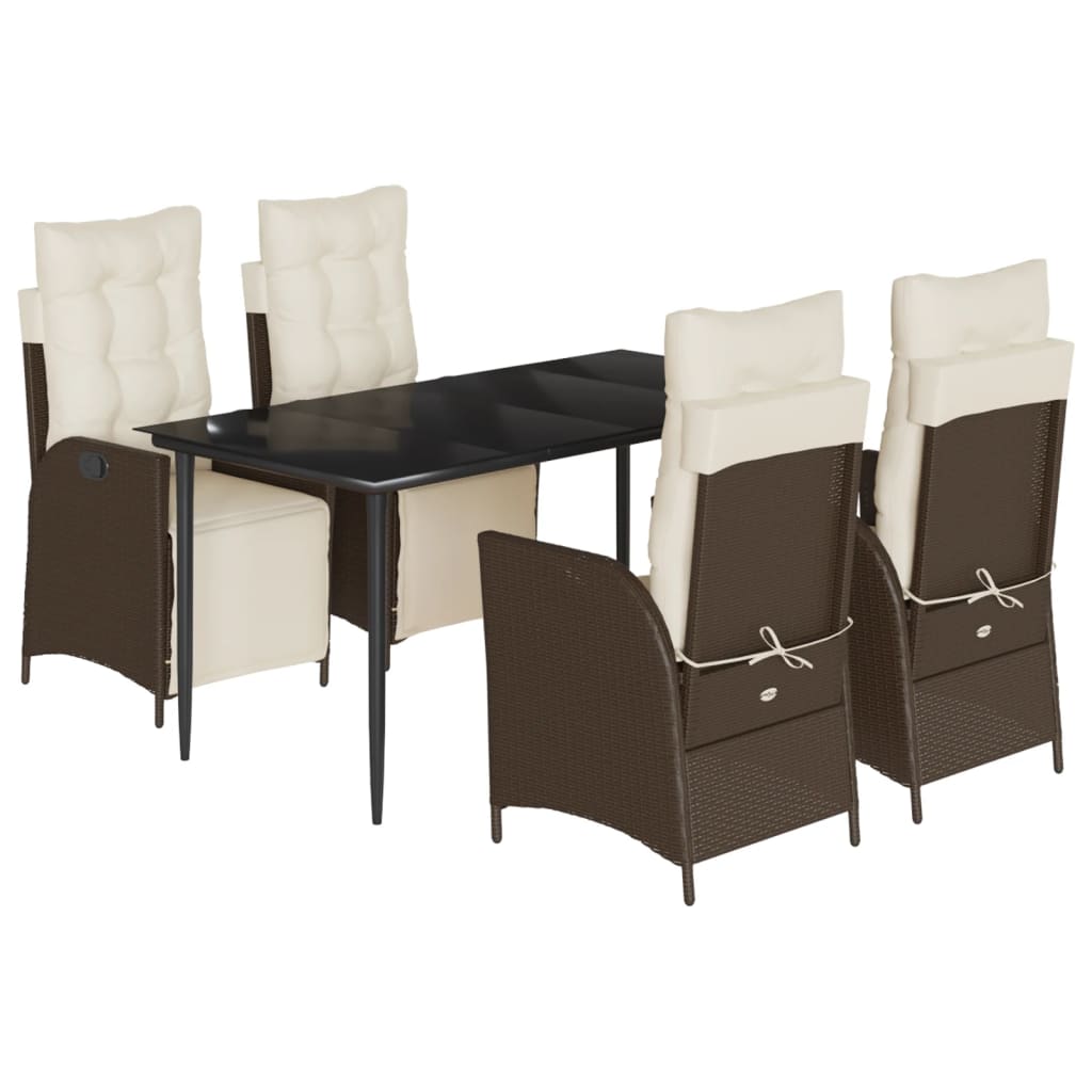 5-tlg. Garten-Essgruppe mit Kissen Braun Poly Rattan
