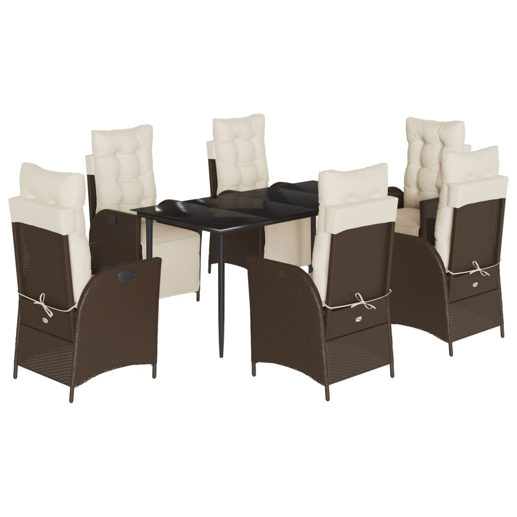 7-tlg. Garten-Essgruppe mit Kissen Braun Poly Rattan