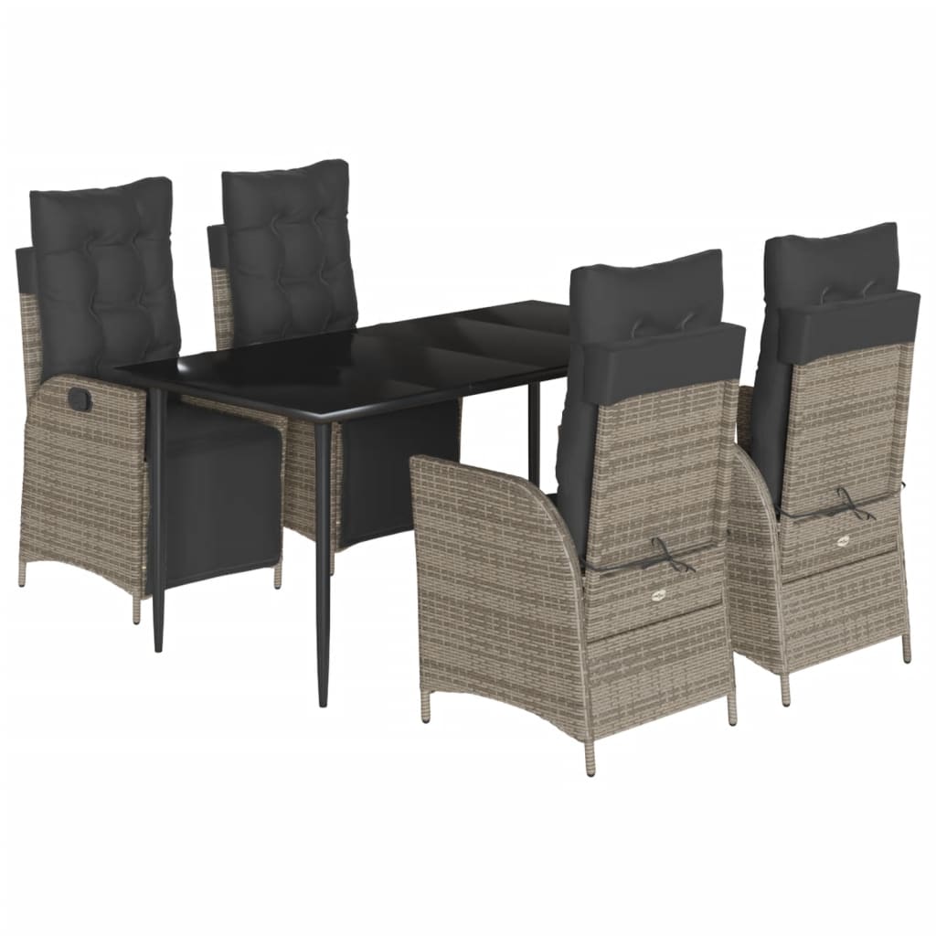 5-tlg. Garten-Essgruppe mit Kissen Grau Poly Rattan