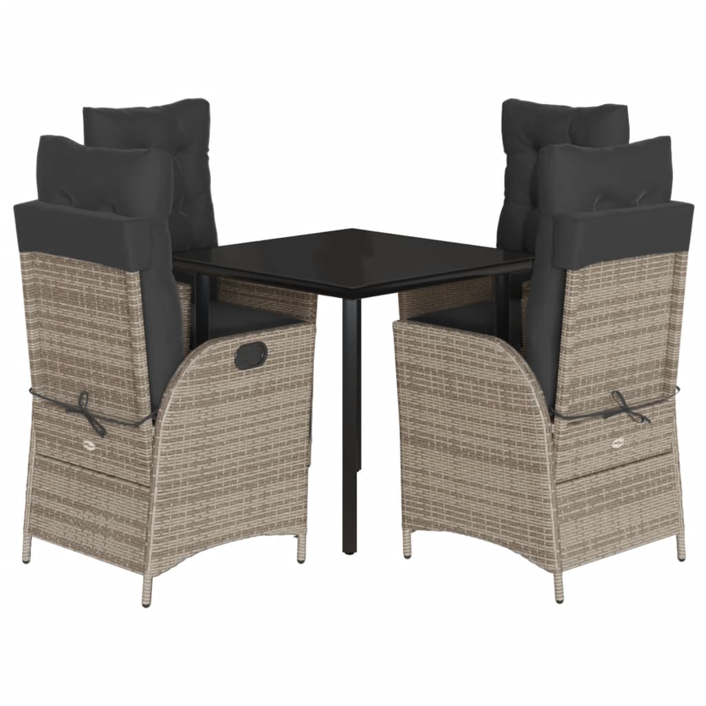 5-tlg. Garten-Essgruppe mit Kissen Grau Poly Rattan