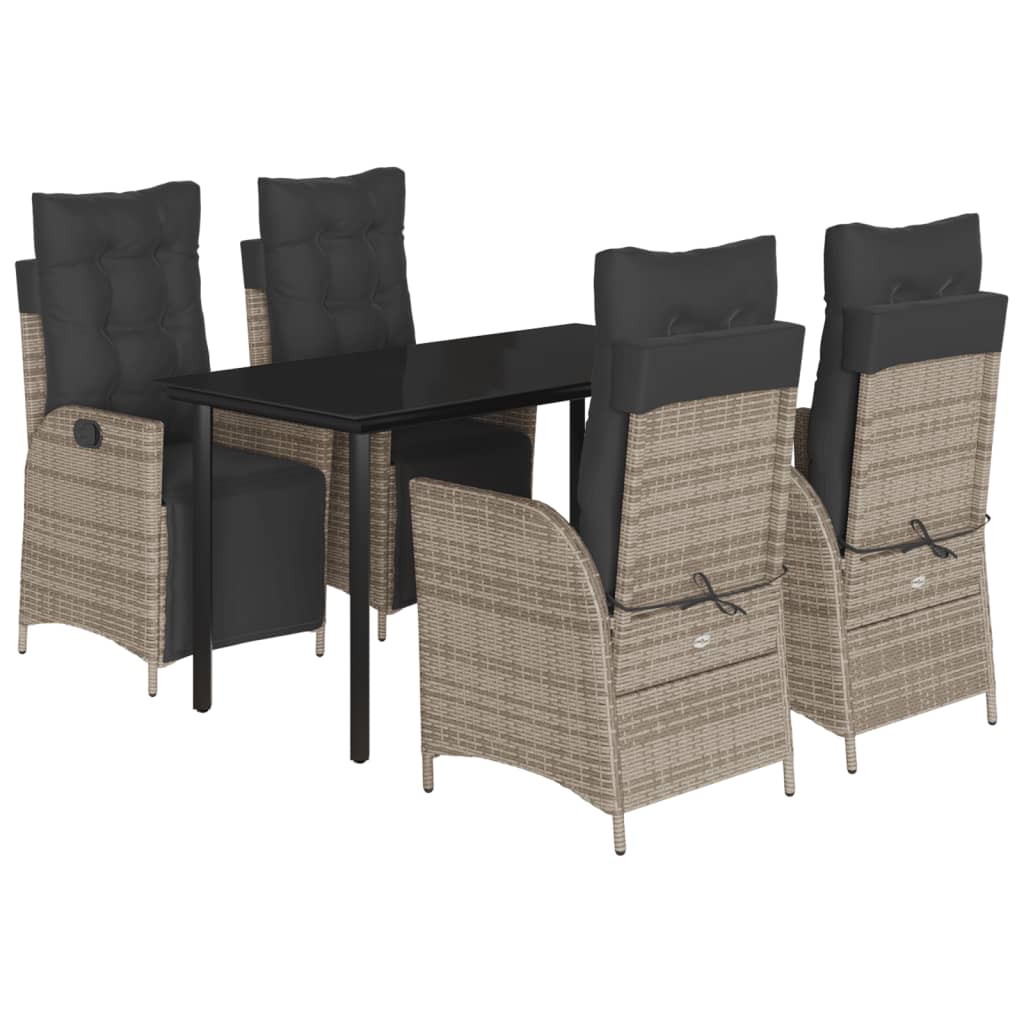 5-tlg. Garten-Essgruppe mit Kissen Grau Poly Rattan
