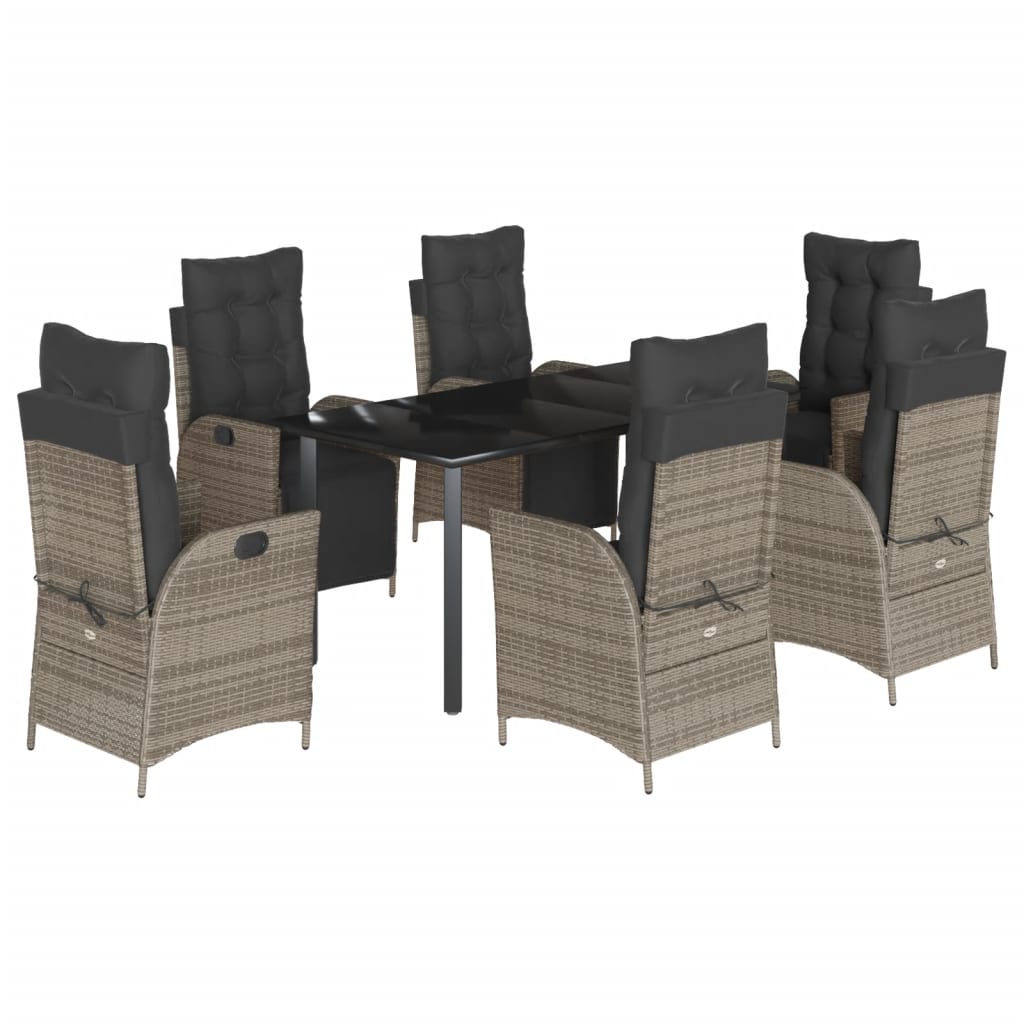 7-tlg. Garten-Essgruppe mit Kissen Grau Poly Rattan