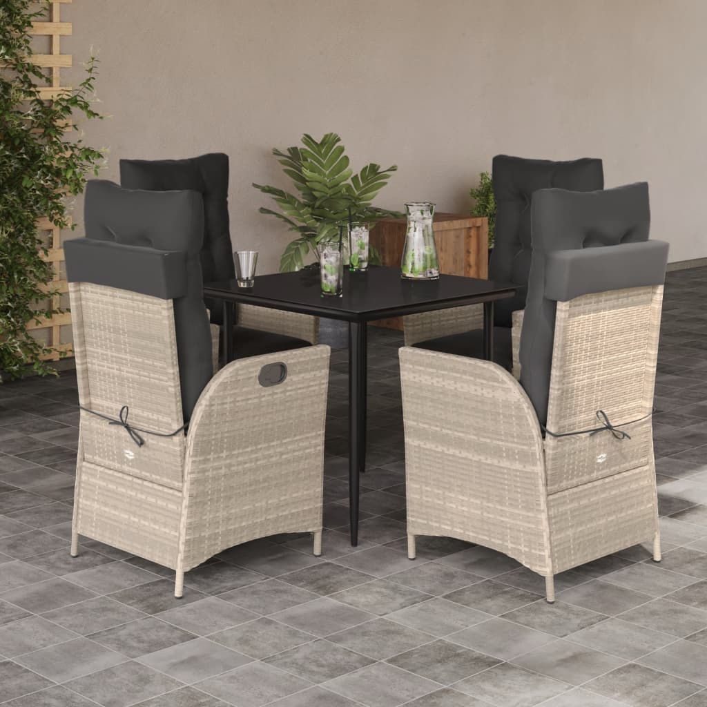 5-tlg. Garten-Essgruppe mit Kissen Hellgrau Poly Rattan