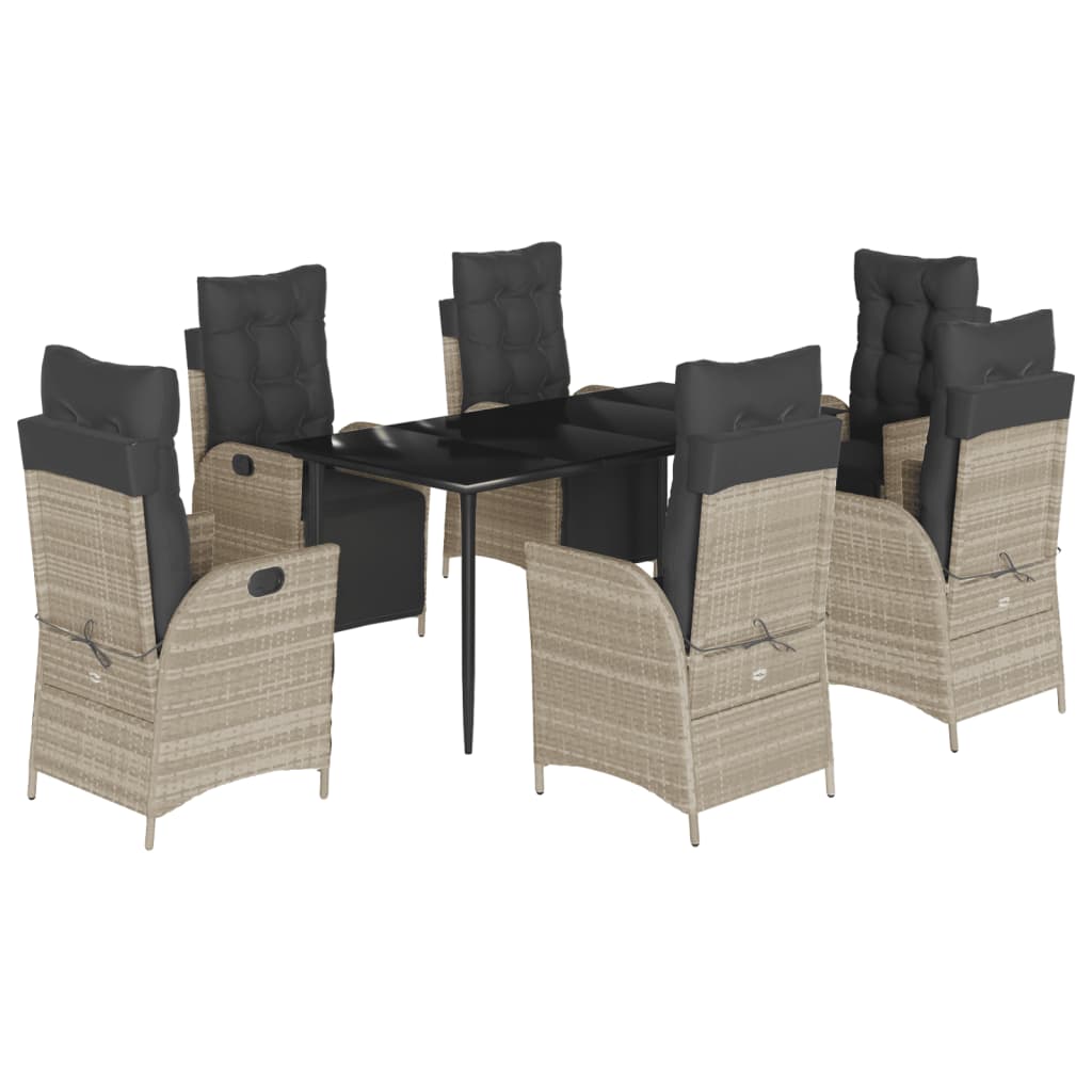 7-tlg. Garten-Essgruppe mit Kissen Hellgrau Poly Rattan