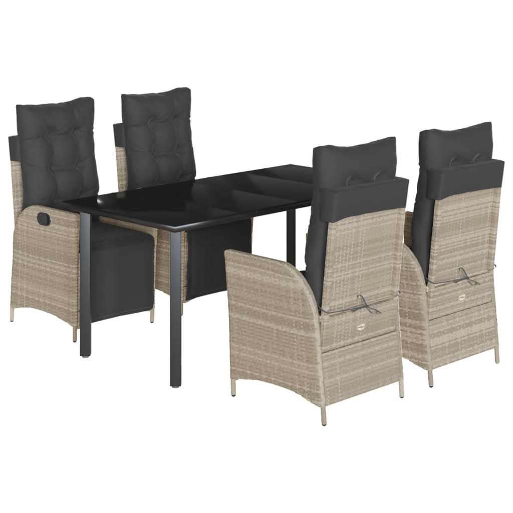 5-tlg. Garten-Essgruppe mit Kissen Hellgrau Poly Rattan