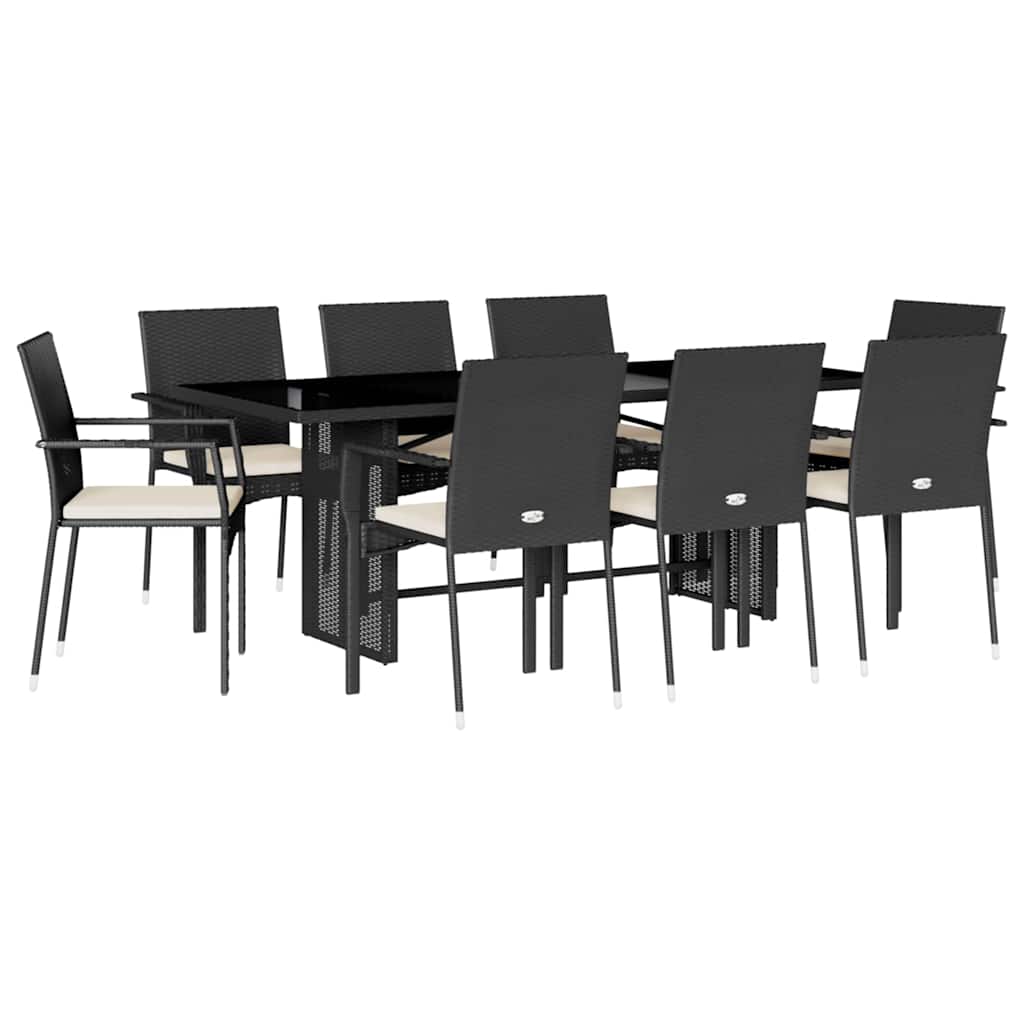 9-tlg. Garten-Essgruppe mit Kissen Schwarz Poly Rattan