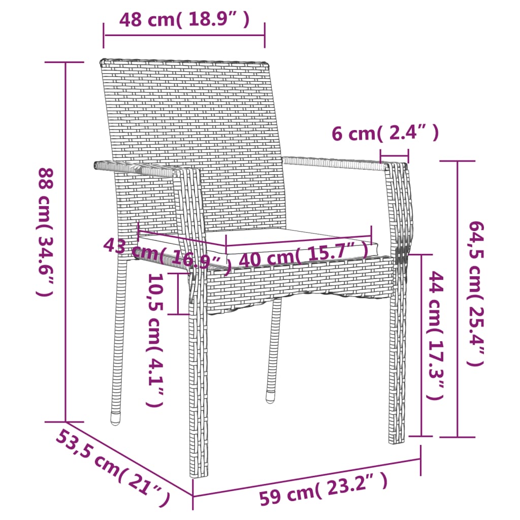 7-tlg. Garten-Essgruppe mit Kissen Grau Poly Rattan