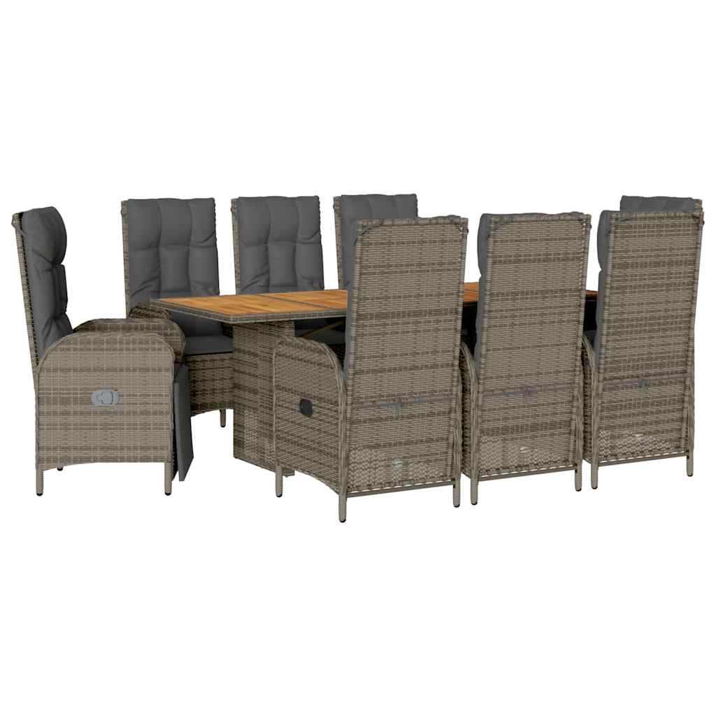 9-tlg. Garten-Essgruppe mit Kissen Grau Poly Rattan