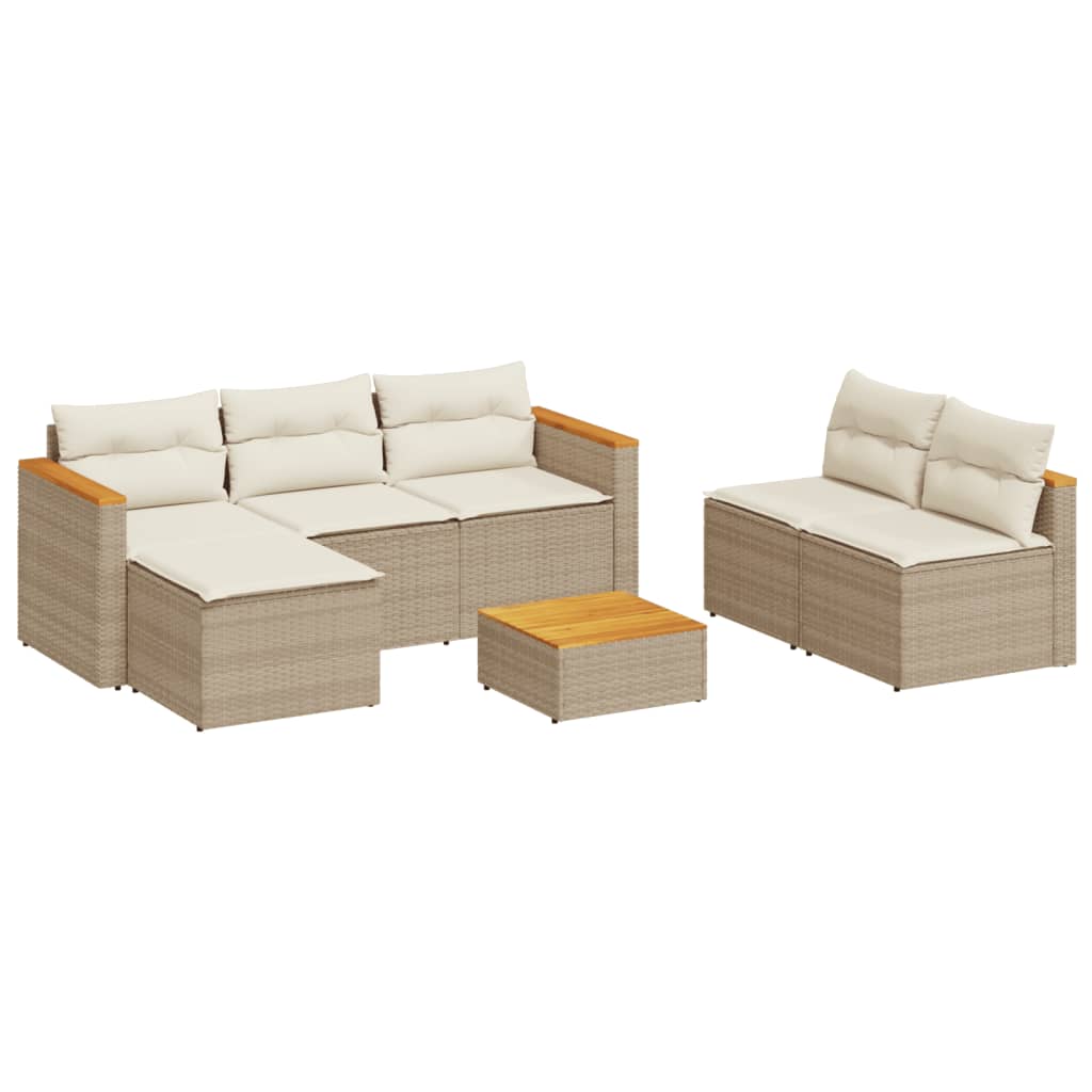 5-tlg. Garten-Sofagarnitur mit Kissen Beige Poly Rattan Akazie