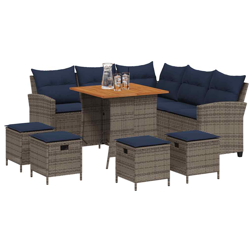 6-tlg. Garten-Sofagarnitur mit Kissen L-Form Grau Poly Rattan