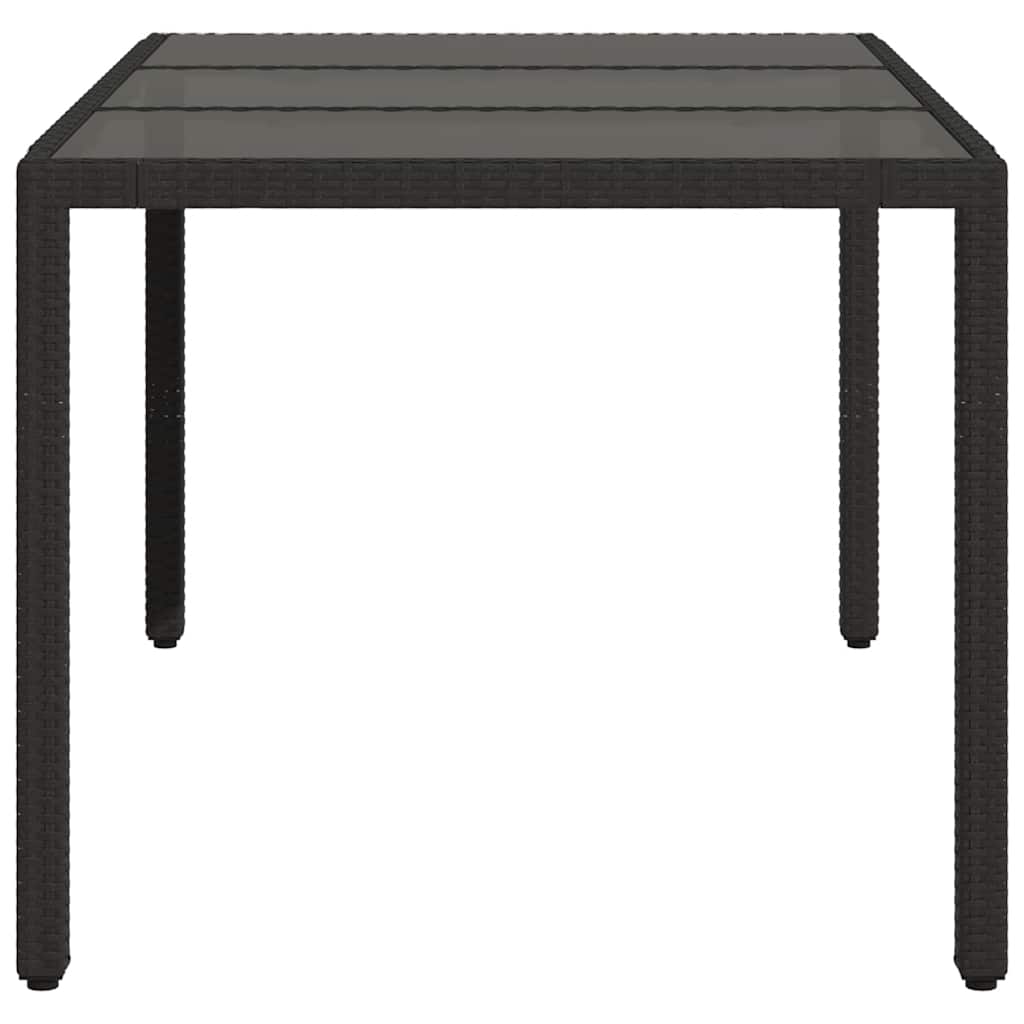 Gartentisch mit Glasplatte Schwarz 150x90x75 cm Poly Rattan