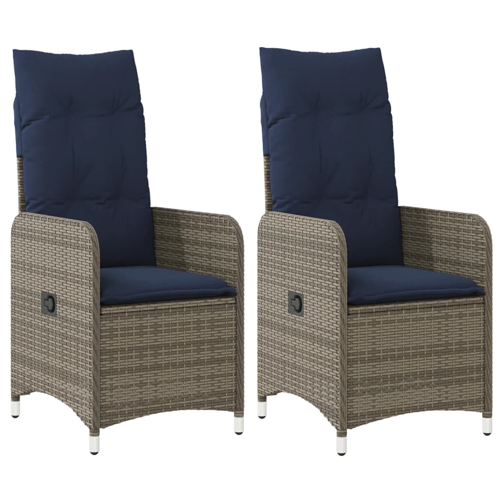 Gartenstühle Verstellbar 2 Stk. mit Kissen Grau Poly Rattan