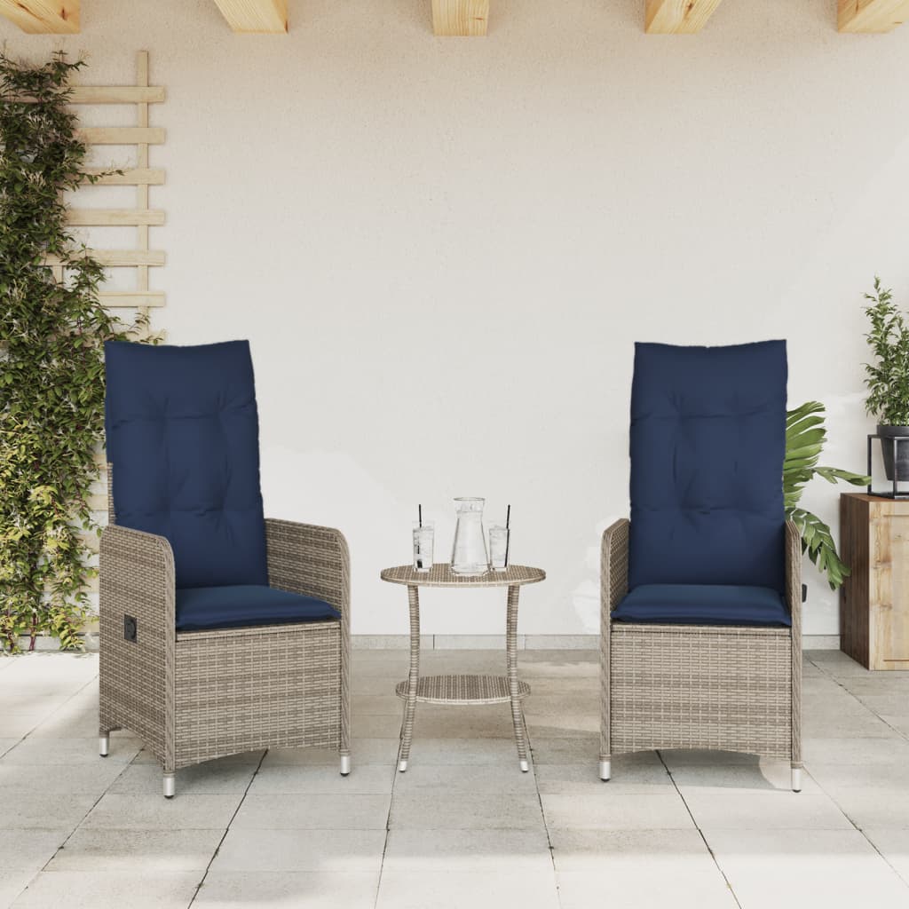 Gartenstühle Verstellbar 2 Stk. mit Kissen Grau Poly Rattan