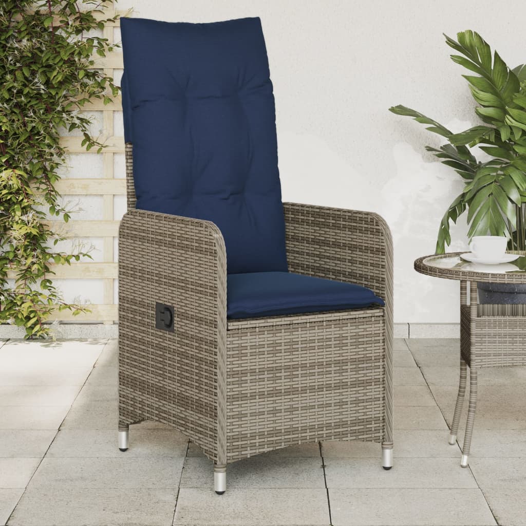 Gartenstühle Verstellbar 2 Stk. mit Kissen Grau Poly Rattan