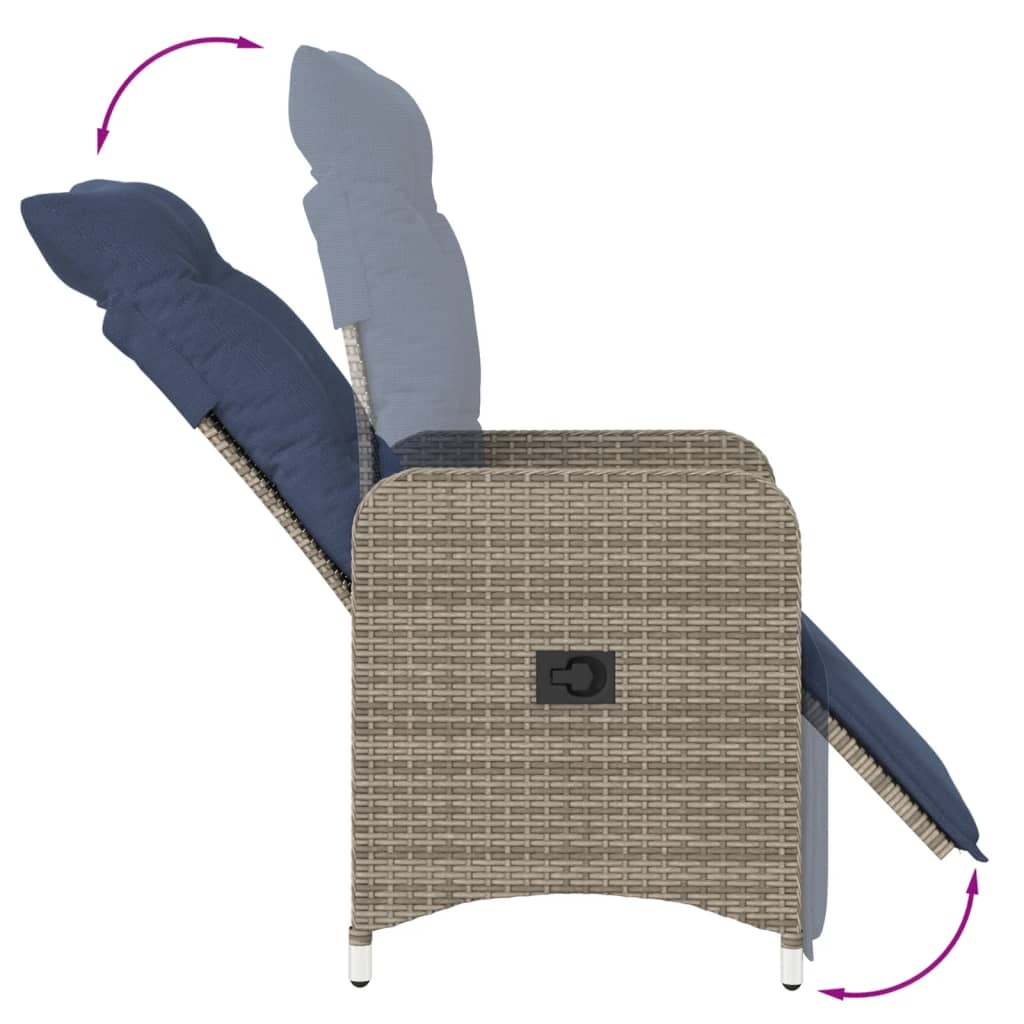 Gartenstühle Verstellbar 2 Stk. mit Tisch Grau Poly Rattan