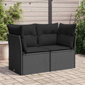 Gartensofa mit Kissen 2-Sitzer Schwarz Poly Rattan
