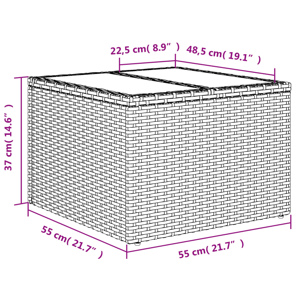 Gartentisch mit Glasplatte Schwarz 55 x 55 x 37 cm Poly Rattan