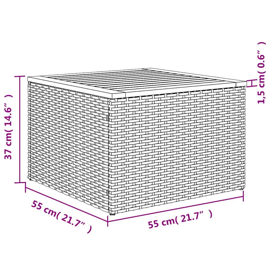 Gartentisch Schwarz 55 x 55 x 37 cm Poly Rattan und Akazienholz