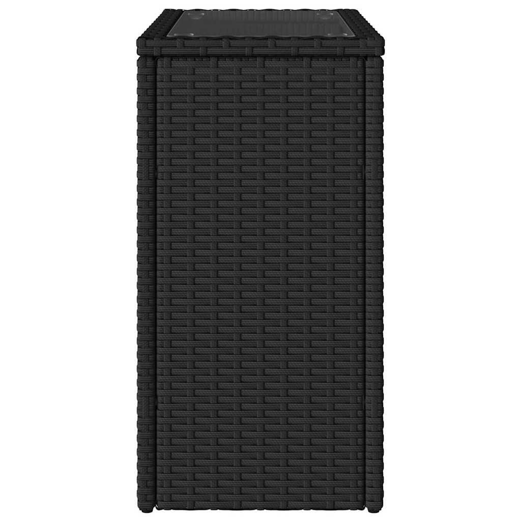 Garten-Beistelltisch mit Glasplatte Schwarz 58x27,5x55cm Rattan