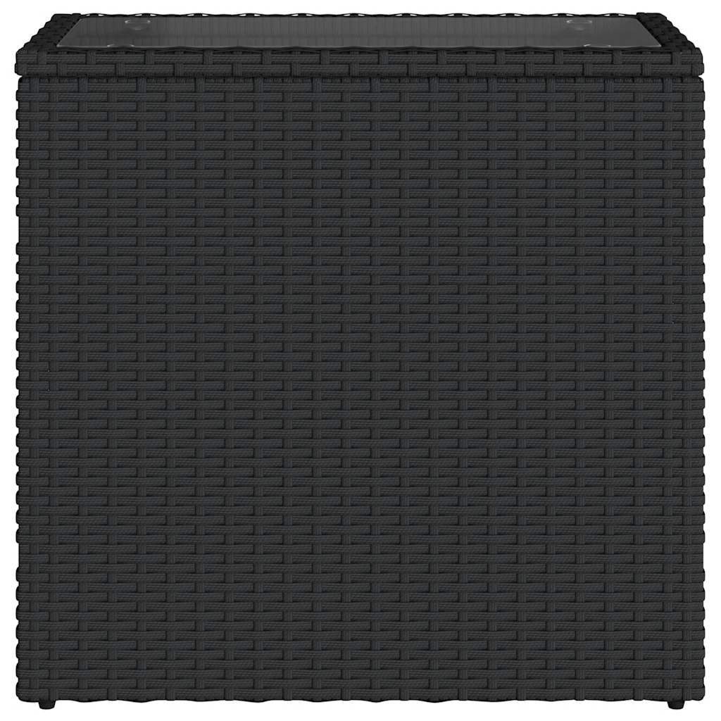 Garten-Beistelltisch mit Glasplatte Schwarz 58x27,5x55cm Rattan