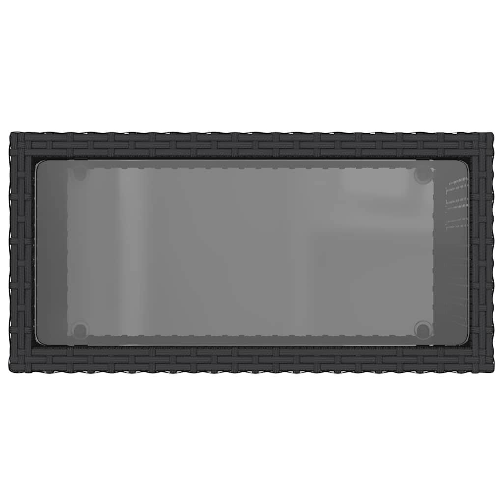 Garten-Beistelltisch mit Glasplatte Schwarz 58x27,5x55cm Rattan