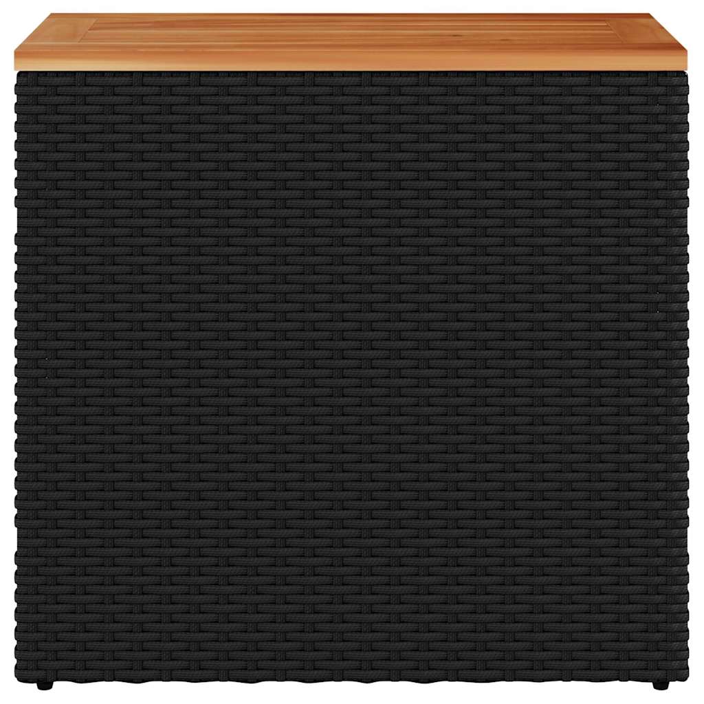 Garten-Beistelltisch mit Holzplatte Schwarz 58x27,5x55 cm Poly Rattan